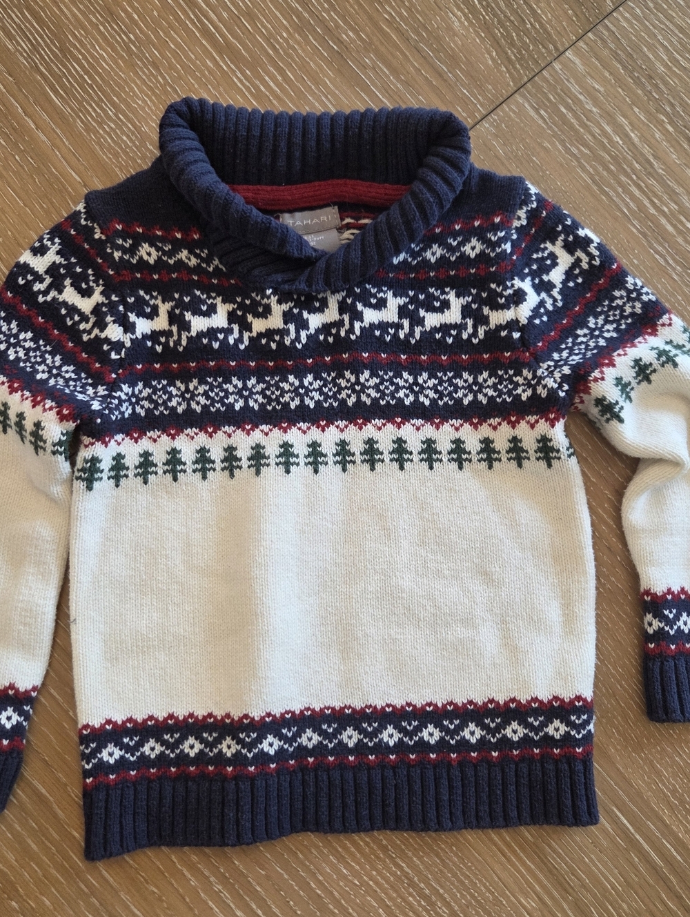 Tahari Boy Fair Isle Winter Christmas Sweater Shawl Neckline Reindeer Classic 2T